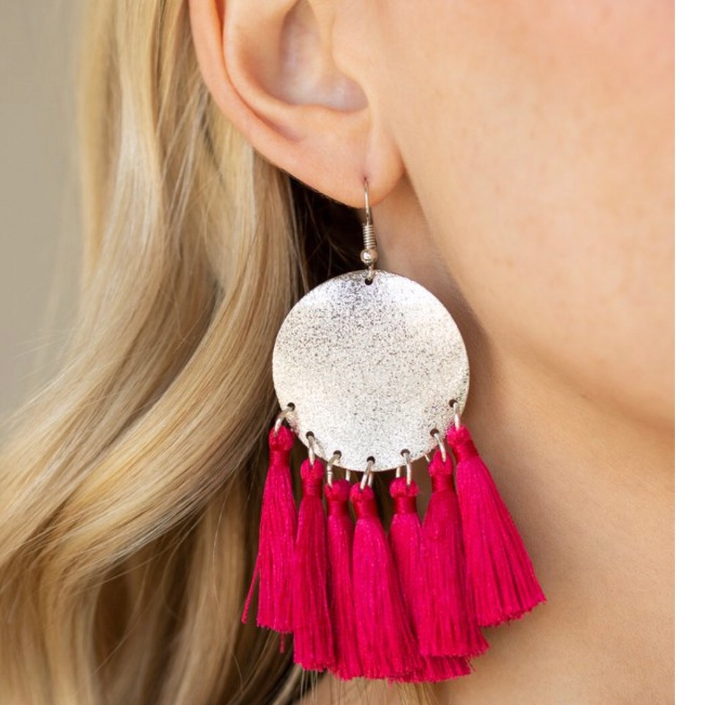 Pink fringe tassel earrings paparazzi